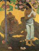 Paul Gauguin Woman with Flowers in Her Hands oil painting